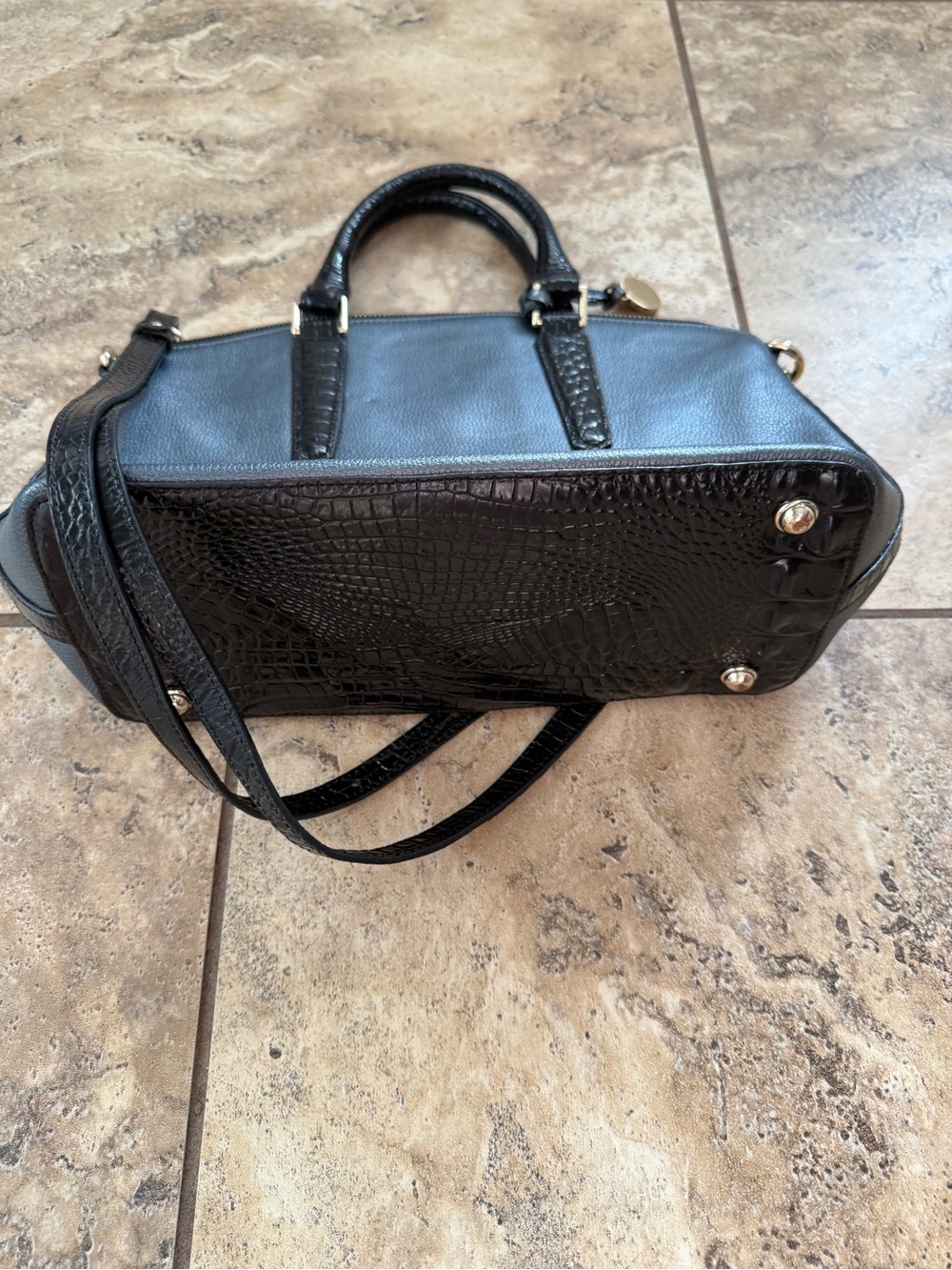Brahmin Elegant Women's Satchel Handbag in Metallic Gray and Black - Picture 5 of 8